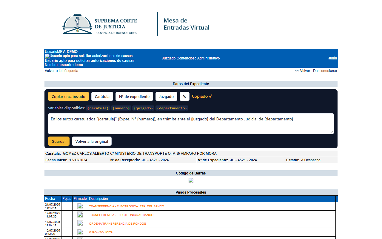 MEV Encabezado en uso