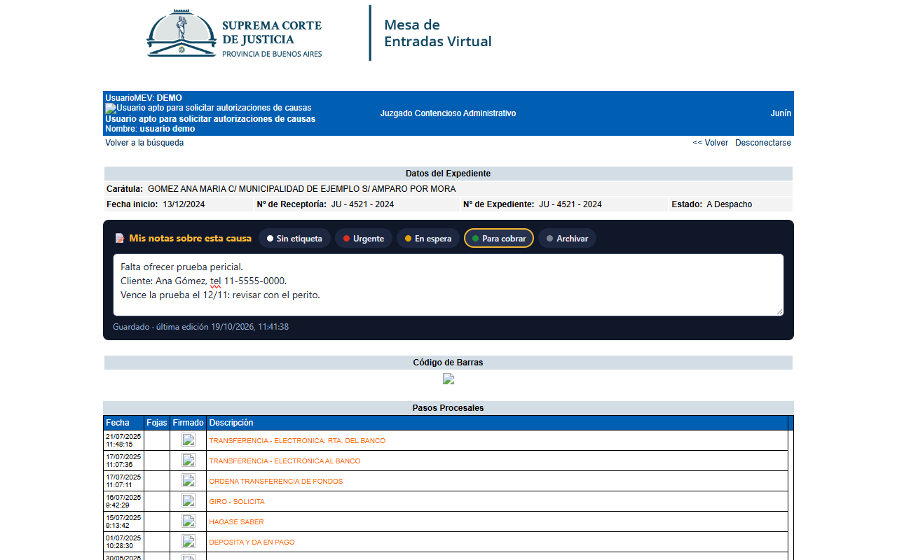 MEV Notas en uso